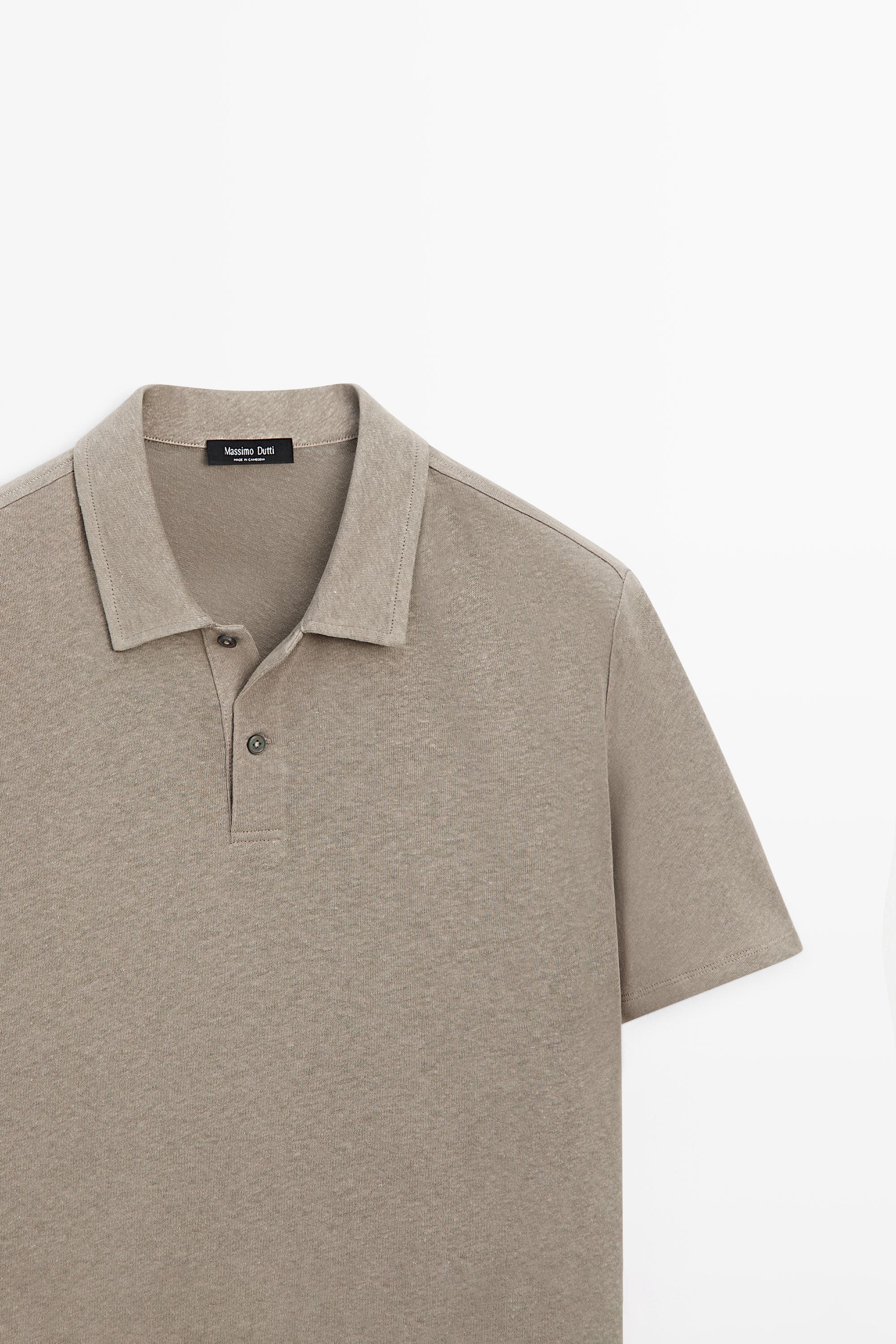 Linen and cotton short sleeve polo shirt